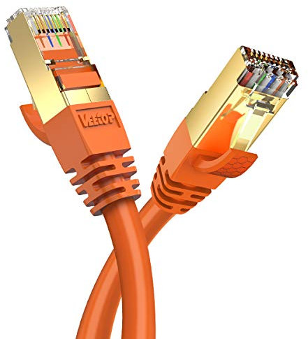 Veetop Câble Ethernet LAN Cat 8 RJ45, Câble Réseau SFTP Vitesse 40 Gbps / 2000Mhz (0,5m, Orange)