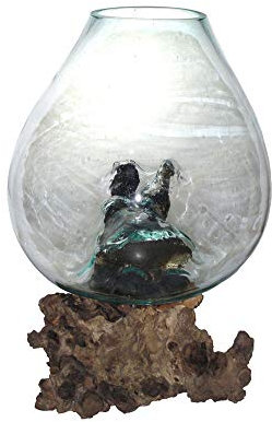 SAWA Spezial Deko Glas-Bodenvase 60 cm auf Wurzelholz große Vase mit Wurzel-Holz Dekovase Geschenk-Idee Einzelstück Unikat