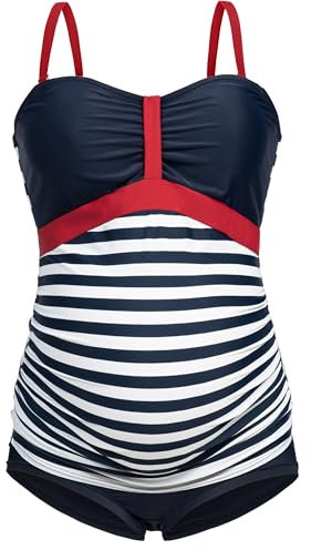 Herzmutter Tankini de Grossesse - Maillot de Bain de Maternité - Tankini de Maternité - Maillot de Bain pour Femmes Enceintes - Protection UV - 2 Pièces - 7000 (M, Bleu-Blanc)