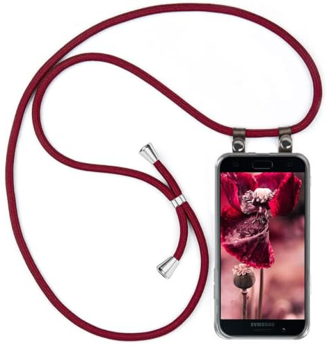 moex Handykette für Samsung Galaxy A5 (2017) Hülle mit Band abnehmbar, Handyhülle mit Kette zum Umhängen, Handyband Kordel Umhängehülle, Necklace Handy Umhängeband, Weinrot