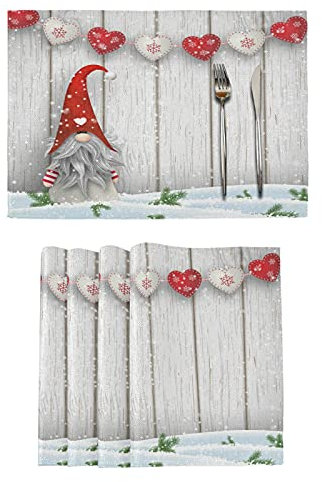 Mnsruu Weihnachts-Tischsets, 6er-Set, Weihnachtszwerg-Tischsets für Esstische, Sackleinen, doppelseitig