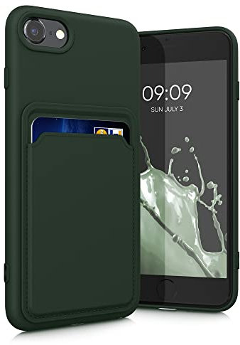 kwmobile Handyhülle kompatibel mit Apple iPhone SE (2022) / iPhone SE (2020) / iPhone 8 / iPhone 7 Hülle - Handy Cover mit Fach für Karten - in Dunkelgrün