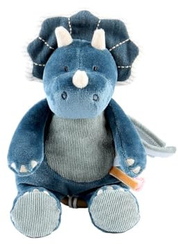 NOUKIE'S - Mini Peluche Musicale Ops - Doudou Dinosaure en Veloudoux + Anneau en Bois - Éveil Musical - Cadeau Bébé