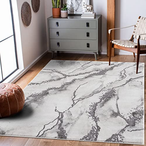 payé Teppich Wohnzimmer - Grau - 80x150cm - Flachflor- Modern Abstrakt Meliert Muster Vintage Design - Wohnteppich Schlafzimmer Dekoration