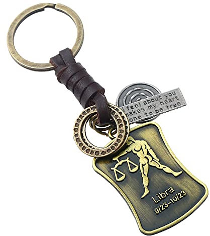 Vintage handgewebte 12 Konstellation Leder Schlüsselanhänger Auto Schlüsselanhänger Turbolader Schlüsselanhänger Sound (G, One Size)