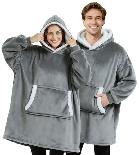 DOUUCO Felpa con Cappuccio Oversize Coperta Indossabile Gigante Sherpa Coperta Pullover Blanket Hoodie Super Confortevole Felp con Coperta Gigante con Cappuccio Anteriore Gigante Tasca Gigante