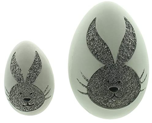 FRANK FLECHTWAREN Ei Hase Osterei aus Polyresin, Osterdeko, Ei Hase im 2er Set, Höhe 10 cm, 15 cm
