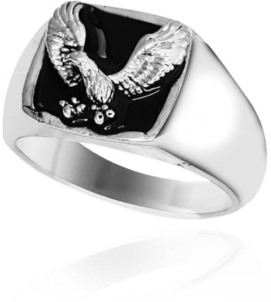 Vintage Hawk Eagle Ring für Männer, USA Fliegende amerikanische Weißkopfseeadler Ring, Wikinger Adler Totem Ringe, Retro Eagle Siegel Amulett Ring, Punk Rock Tier Adler Patriotischen Schmuck (17.3)