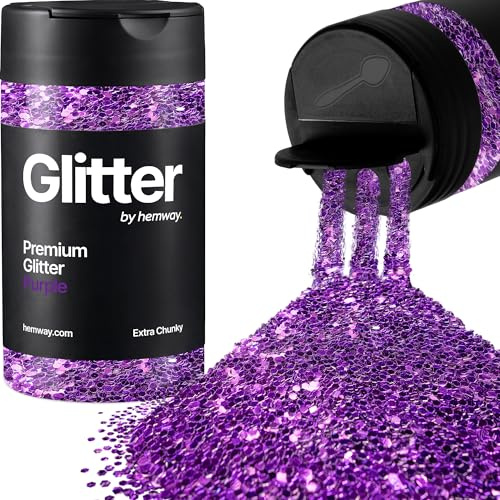 Hemway Purple Glitter Shaker, 130g Extra Chunky Glitter, Crafts 1/24 | for Resin & Epoxy Crafts for Decorating, Halloween, Christmas, Nail, Face, Art