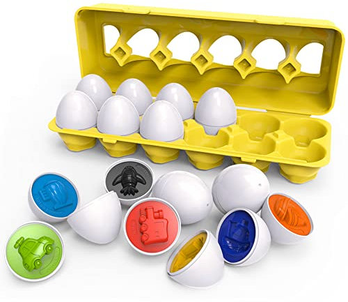 Babioms Passende Eier,12 Stück Ostereier Eier Spielzeug, Passenden Puzzle Eier, Farben und Formen Sortieren von Montessori Spielzeug Geschenk für Kinder Jungen Mädchen(Fahrzeugmuster)