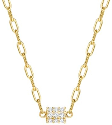 GLANZSTÜCKE MÜNCHEN Damen Kette 925/- Sterling Silber gelbgold | gelbvergoldet 18 Karat, Gliederkette, Zirkonia, weiß, Federring