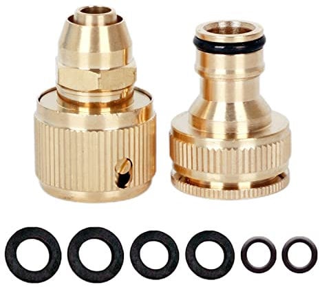 Brass Garden Tap Hose Connector Outside Tap Connectors Kit,Hose End Quick Connect Fitting 3/8 Hose Pipe Quick Connector,1/2 & 3/4 Inch 2-in-1 Threaded Tap Connector Adapter for Watering,Car Washing