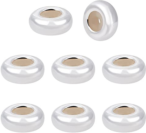 BENECREAT 8 Stück 925 silberne Runde Perlenstopper-Anhänger, 7.5 flache Perlen Aus Silbernem Silikon, Sterling Silber Rondelle Korn, Zur Herstellung von Bettelarmbändern Und Schmuck