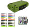Tacklebox,RoadLoo Kunststoff Tackle Box Fishingtackle Wasserdicht Haken Köderbehälter 30 Faecher wasserdichte Angel Box und 20 Stück Gummifische Gummiköder Softbait für Kunstköder Köderbox (grün)