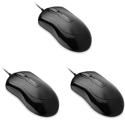 Kensington Wired USB 3.0 Mouse - Mouse-in-a-Box Wired Optical USB Desktop Mouse, Ambidextrous Design with Scroll Wheel Computer Mouse - Black (K72356EU) (Pack of 3)