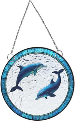 BESPORTBLE Wohnkultur 1 Satz Auflistung Der Sonnenfänger Delphin-Wand-dekor Buntglas- Fleckige Wandbehänge Meerestier-sonnenfänger Fisch-Wand-dekor Acryl Sonnenblende Delfin