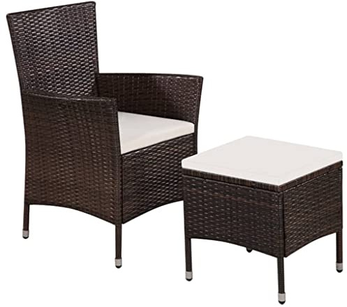 CKioict Esszimmerstühle Terrassenstühle Balkonset Gartenstuhl und Hocker mit Polstern Poly Rattan BraunGeeignet für Terrassen, Rasenflächen, Bauernhäuser