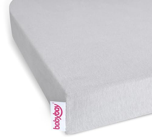 babybay Jersey Spannbetttuch Deluxe passend für Modell Verlängerungsseite Original, Maxi, Midi und Boxspring, zartgrau