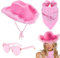 MKKZLPN Chapeau De Cowgirl Rose Chapeau De Cowboy Rose Chapeau Cowboy Plume avec Lunettes Et Rose Bandana Accessoires De Costume pour Femme pour Cosplay Vintage Décoration Fête Party