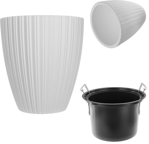 KADAX Pot de fleurs décoratif avec insert intérieur - Rond - En plastique - Pour l'intérieur et l'extérieur - Blanc - 30 cm