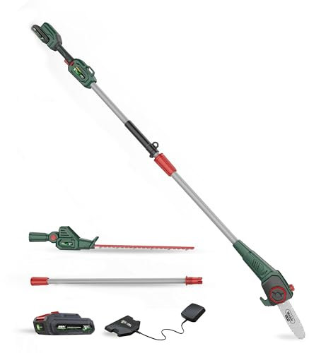 Webb Eco 20V Long Reach 50cm Hedge Trimmer & 20cm Pruner Attachment, 2Ah Battery & Charger Included