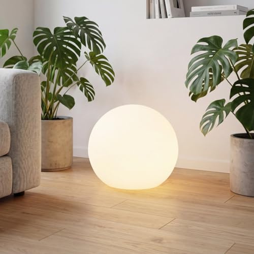 Licht-Erlebnisse Kugelleuchte Weiß Ø 60 cm groß XXL Kabel Stecker inkl. E27 LED 2700 K warmweiß runde Bodenleuchte Wohnzimmer Stehlampe Schlafzimmer