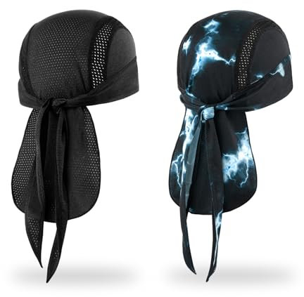 MELASA KüHlende Mesh Bandana Cap, Sports Durag Kopftuch Hat FahrradmüTze Unterhelm, SchweißSchutz LaufmüTze Fahrrad Kopfbedeckung, Schwarz & Illusion Lightning