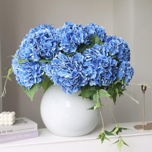 Marineblaue Hortensien, künstliche Blumen, 4 Stück, Blaue Hortensien als Dekoration