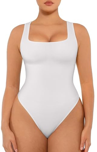 FeelinGirl Seamless Bodysuit Square Neck Tummy Control Shapewear | Body Shaper for Women Thong Sleeveless Bodysuit Tummy Support
