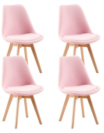 EGGREE 4er Set Esszimmerstühle Zeitgenössisches Design,Gepolsterter Stuhl aus Schafwolle, Küchenstuhl Essstühle mit Massivholz Buche Bein SGS Geprüfter,Rosa