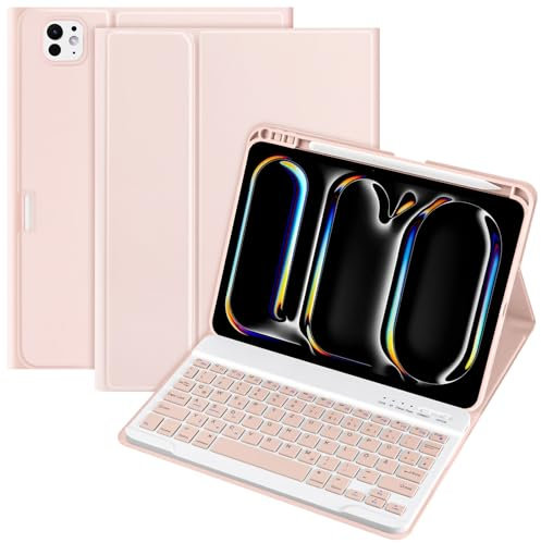 KBCASE Tastatur Hülle für iPad Pro 11 Zoll M4 2024 Hülle mit Deutsche Bluetooth Tastatur mit Bleistifthalterung für iPad Pro 11 Zoll M4 2024, QWERTZ Layout,Rosa