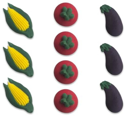 Anniversary House Vegetable Patch Edible Sugar Cake Decorations | Sweetcorn, Aubergine, Tomato Veggie Handcrafted Cake Toppers | Edible Royal Icing Sugar Veg Cupcake Toppers | 1.5-3cm | Pack of 10