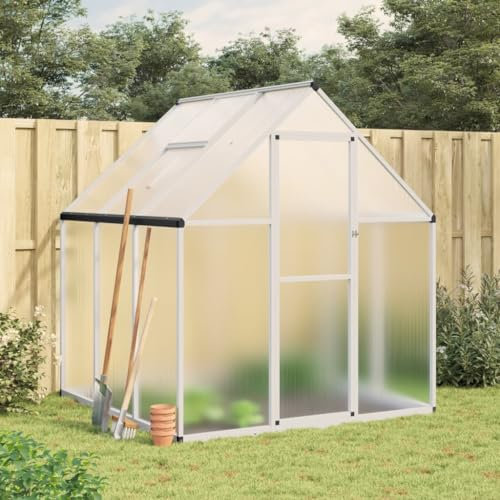 Homgoday Serra da Giardino, Telaio Serra con Base Argento 169x169x195 cm in Alluminio, Arredo Serra Orto Serra da Balcone Serra per Orto Serra per Piante