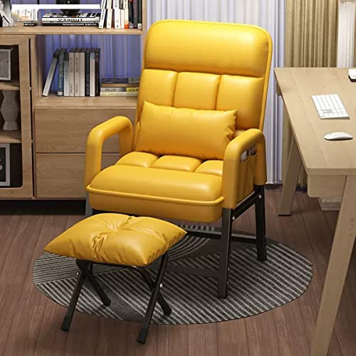 ZXFDMSWJ Leder-Relaxsessel, gelegentlicher Akzentstuhl, moderner Heimsitzsessel mit Fußschemel, gepolsterter Schreibtischstuhl, Lesesessel für Erwachsene und Kinder, Büro, Schlafsaal (Farbe: Gelb)