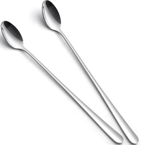 tiokin Latte Spoons Long Handle Coffee Spoons Teaspoons Set of 2 Stainless Steel 9 inches Mixing Ice Cream Stirring Spoon Ideal for Iced Coffee Iced Tea Milk Shake Ice Cream Sundeas Cool Drinking
