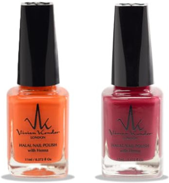 (2Pcs Set) Henna Infused Nail Polish Permeable Nail Polish Halal Vegan Long lasting No UV Needed (Farah, Sunset)