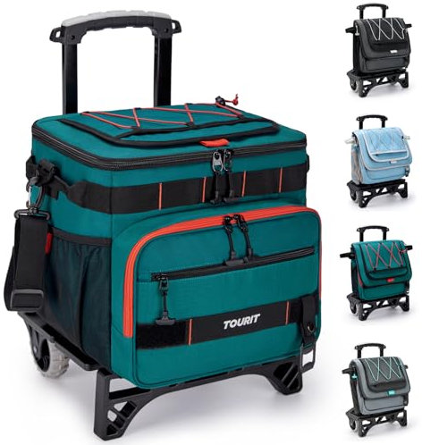 TOURIT Nevera plegable a prueba de fugas, aislado, 48 bidones rodantes con carro todoterreno, equipamiento mejorado y ruedas nuevas, adecuado para playa, picnic, compras, verde