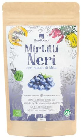 Erbavoglio Mirtilli Neri Bio - 100g - Biologico - Snack salutare, frutta in bacche disidratate, fonte naturale di fibre, vitamine e minerali, senza zuccheri aggiunti, ideale per yogurt e porridge