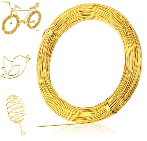 Alambre Manualidades 1mm X 50 M, Alambre de Aluminio, Alambre para Joyeria, Alambre Dorado para Manualidades, Manualidad Alambre de Metal Flexible Y Moldeable para Joyeria DIY Hacer Joyas