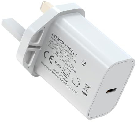 USB C Plug, 20W USB C Fast Charger UK Plug Fast Charge USBC Charger Power Adapter Type C Charging for iPhone 15/15 Plus/15 Pro/15 Pro Max, 16/16 Pro/16 Pro Max, iPads, iPad Pro/Air, Galaxy and More