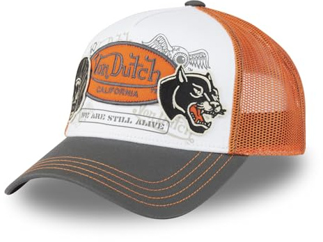 Von Dutch Kappe für Damen und Herren, verstellbar, Trucker-Kappe, Dunkelgrau / Weiß / Orange, One size