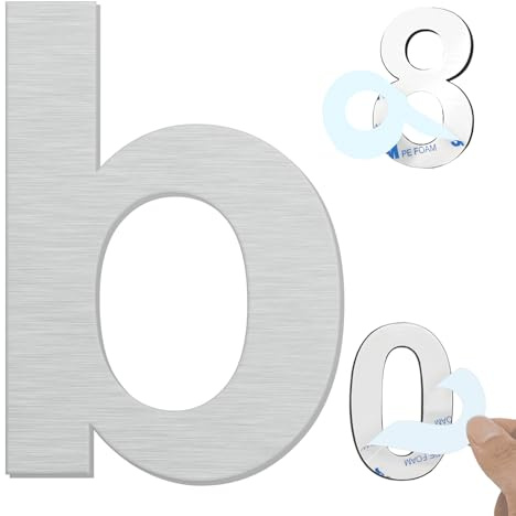 Ywonoby 6 Inch Self Adhesive Stainless Steel House Door Number Silver b | Weather-resistant. Easy to install with adhesive. Ideal for home, office, hotel, mailbox. Multiple sizes