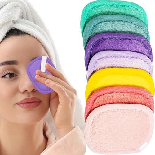 7Pcs Disques Coton Demaquillant Lavable, Lingette Demaquillante Reutilisable en Microfibre, Pads Demaquillants, lingettes demaquillante pour Visage et Yeux