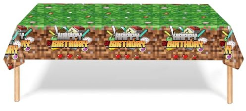 ParPix Pixel Tischdecke Geburtstag 137x274 cm Pixel Happy Birthday Tischdecke Kindergeburtstag Tischwäsche Mädchen Junge