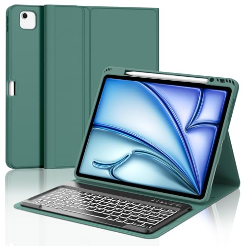 Occtingkind Per iPad Air 13 (M4/M3/M2) Cover Tastiera con RGB Italiana | Con Retroilluminazione 7 Colori - Custodia Keyboard, Utilizzo ottimale, Tastiera per iPad Air 13 & Pro 12.9 Verde Prato