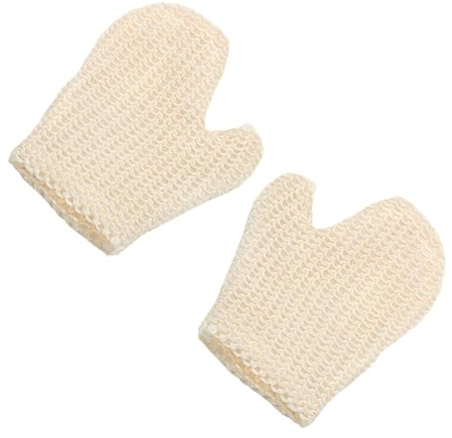 2 Stück Sisal Peelinghandschuhe für Rücken und Körper, Beige | Raue Oberfläche, Verstärkte Kanten, für Dusche, Reise und Gym, 20,5x16x1 CM