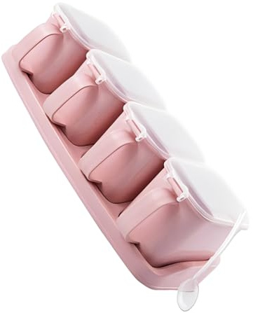 YIXANNX 4 Gitter Gewürzdose Zucker Salz Gewürzbox Aufbewahrung Chilipulver Menage Glas mit Deckel Löffel Küchenhelfer Hotel