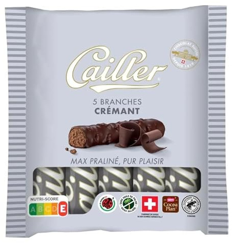 Cailler Branches Crémant, Chocolat Noir avec Praliné, 5 Branches de 23g, Pack de 115g, Plaisir Pur