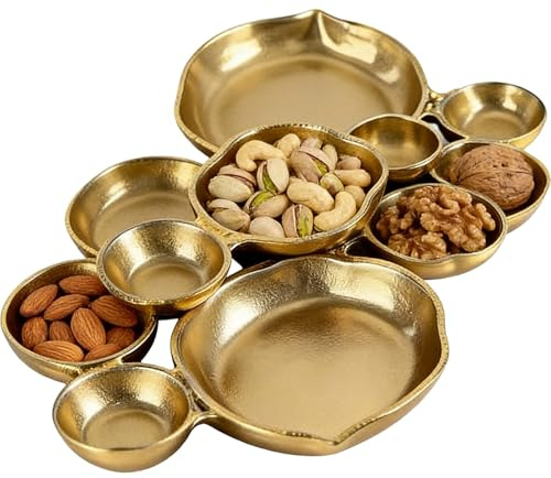 9 Grid Cluster Serving Tray, Round Serving Bowl Clusters, Decorative Nine-Grid Dessert Plate, Multi Bowl ServingAppetizer Platter, for Snacks Nuts Chips Candy Meals Appetizers Dining Room Parties