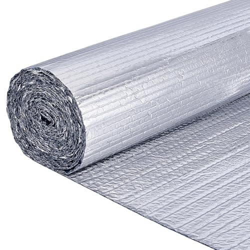 BENECREAT Rouleau D'Isolant Réfléchissant 5 m X 40cm Feuille Isolante à Double Bulle de 2mm D'Épaisseur Rubans Adhésifs pour Fenêtres Camping Protection à Bulles en Feuille D'Aluminium